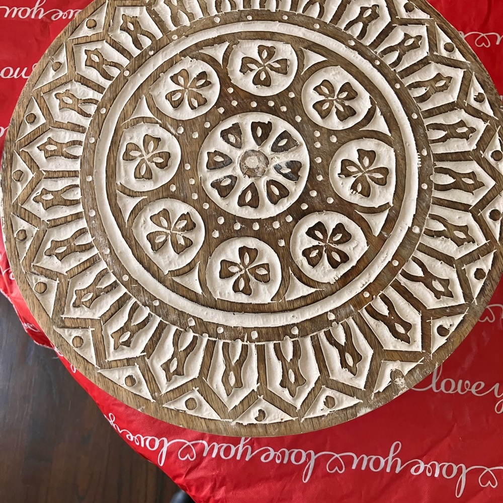 Intricate Brown and Cream Decorative Wooden Accent
